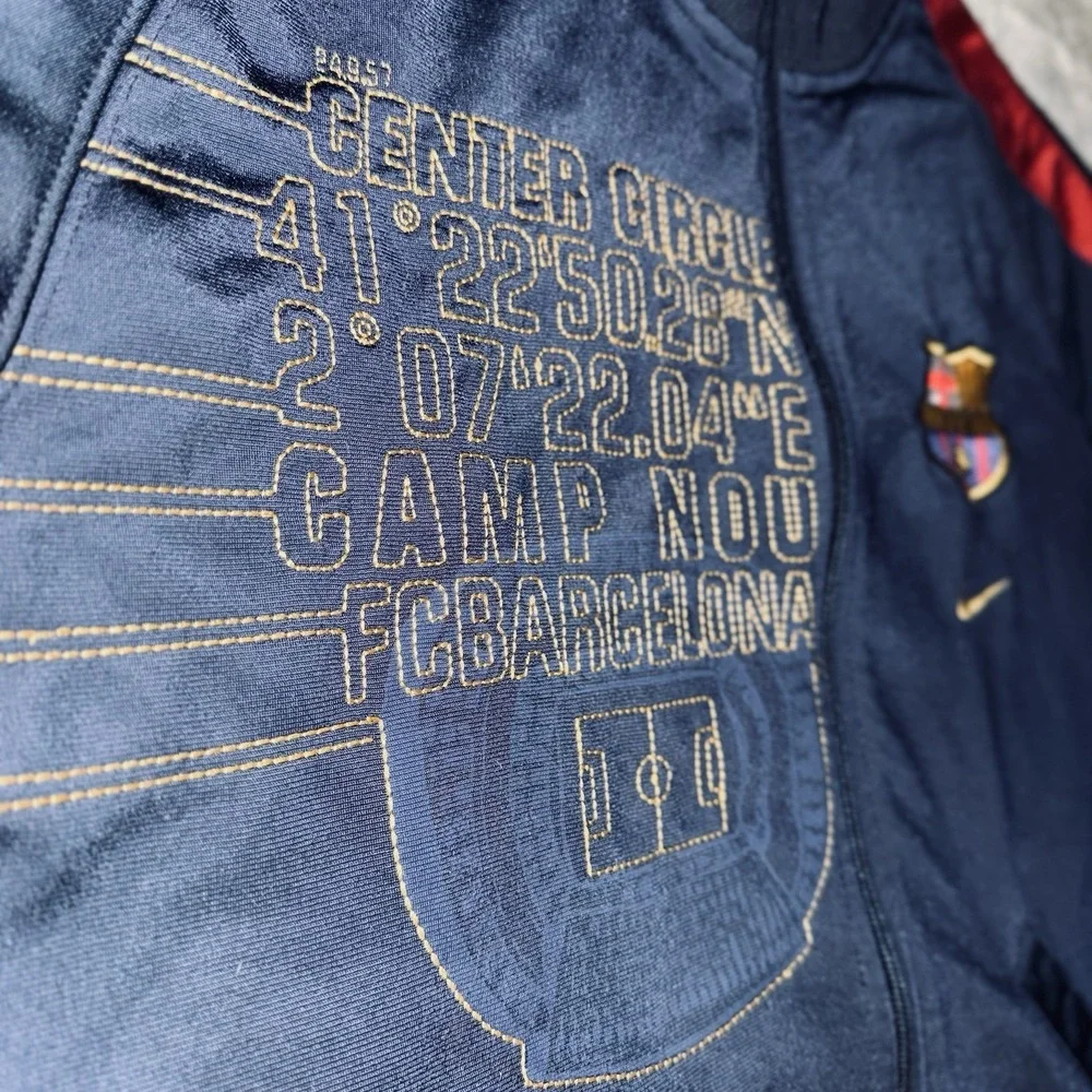 VTG 2008 Nike FC Barcelona Track Jacket Men L Blue Camp Nou Embroidered Stitched